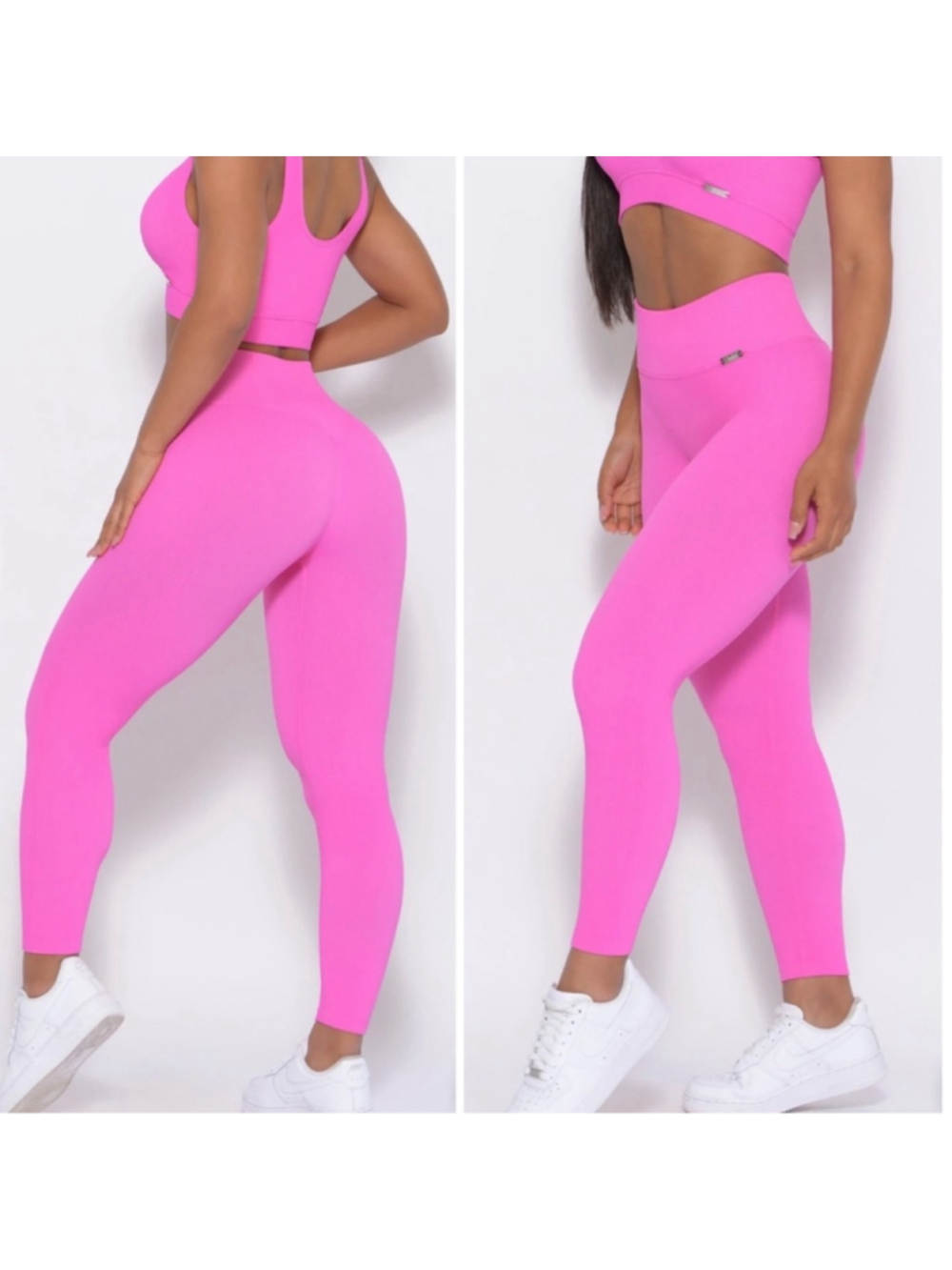 Bombshell Sportswear M Ultra Pink Ribbed Compression Leggings EUC Athletic Gym